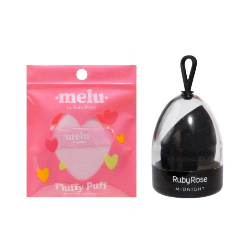 Ruby Rose Kit Esponja de Maquiagem Fluffy Puff+Esponja Midnigt