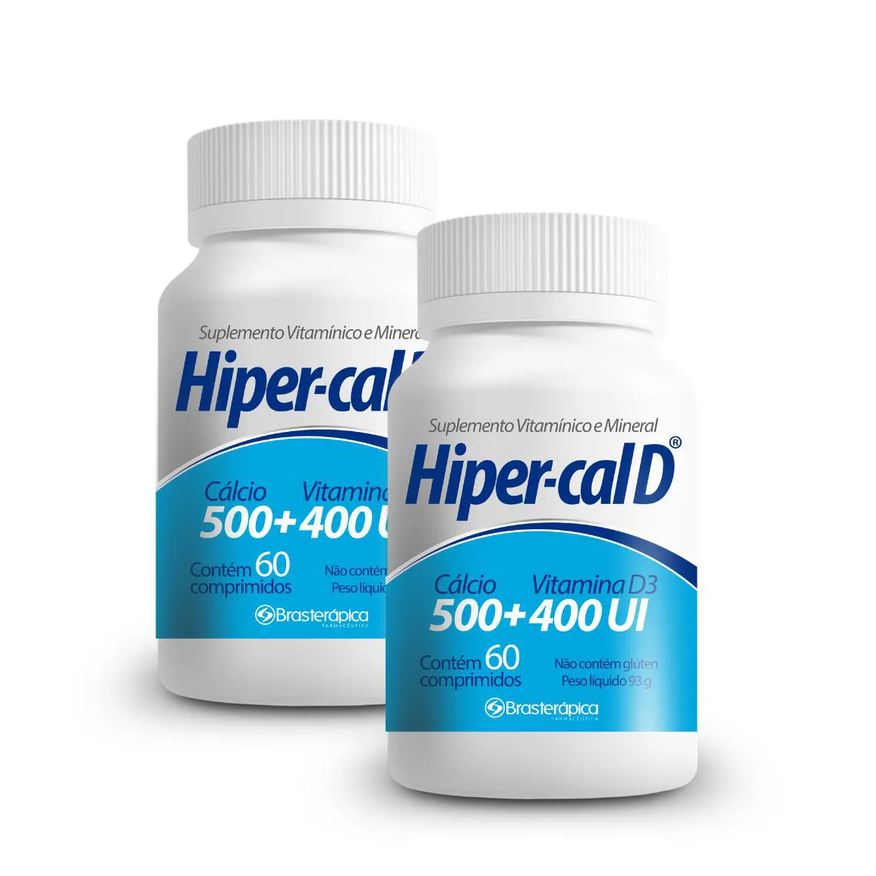 Brasterapica Kit 2 Frascos Carbonato de Calcio Hiper Cal Vitamina D 500 400Ui