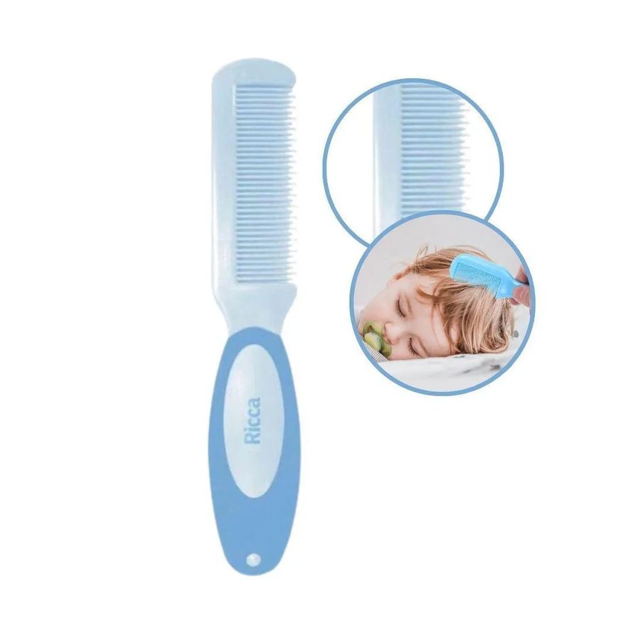 Ricca Pente de Cabelo Baby Azul Infantil Bebê com Pontas Arredondadas