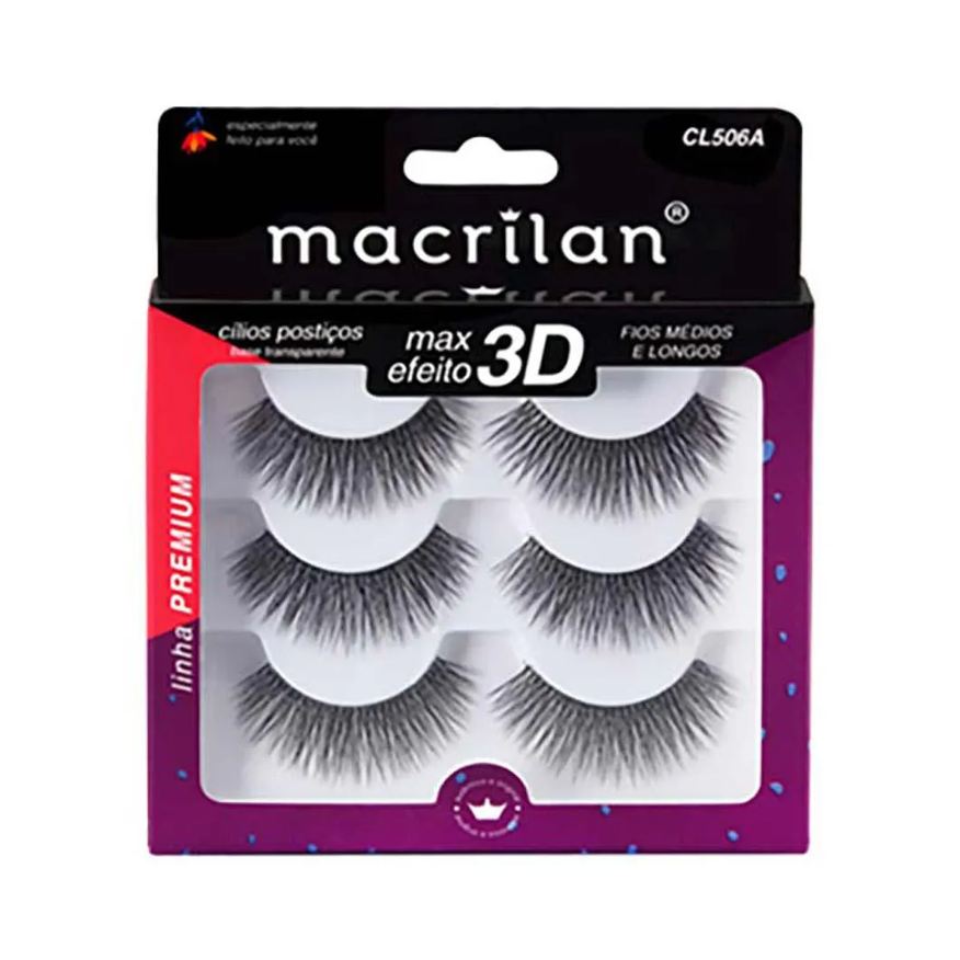 Macrilan Cílios Postiços - Fios Longos e Cruzados Cl506A 3 Pares