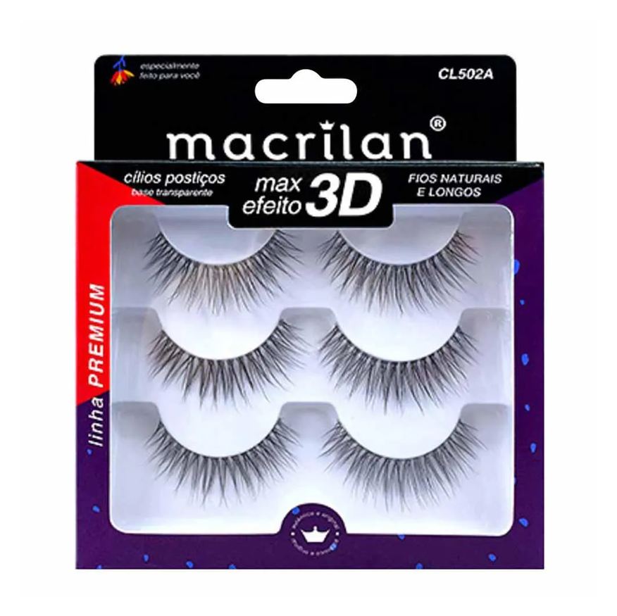 Macrilan Cílios Postiços - Fios Naturais e Longos Cl502A 3 Pares