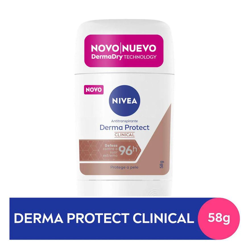 Nivea Desodorante Antitranspirante Stick Barra Derma Protect Clinical Feminino 96h 54g