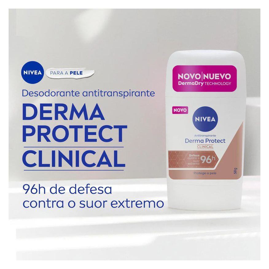 Nivea Desodorante Antitranspirante Stick Barra Derma Protect Clinical Feminino 96h 54g