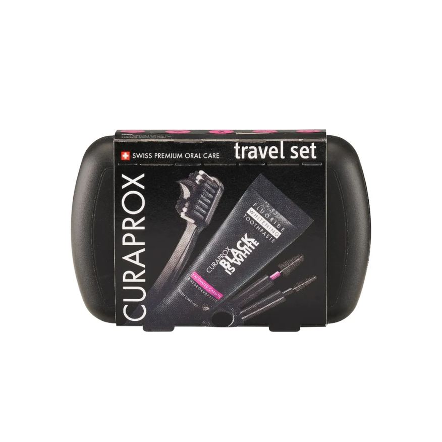 Viagem Kit Curaprox Travel Set Black Is White Escova de Dente + Creme Dental + Escovas Interdentais