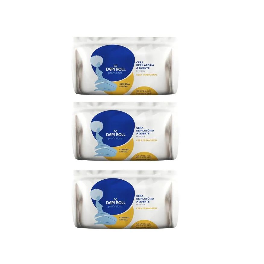 Depiroll Depilatorio Cera 1kg Blocos Tradicional - Kit C/3Un