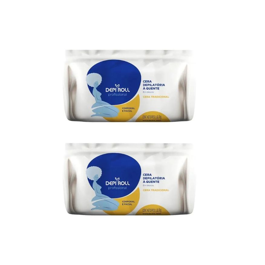 Depiroll Depilatorio Cera 1kg Blocos Tradicional - Kit C/2Un