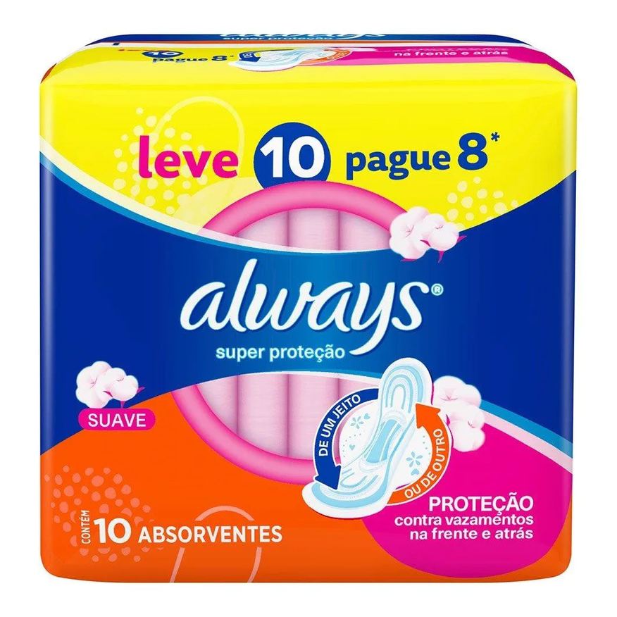 Always Absorvente Básico Cobertura Suave com Abas - Embalagem com 8 unidades - Leve 10 Pague 8