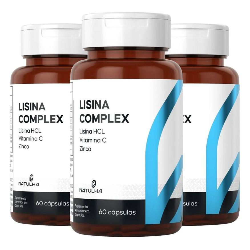 Natulha Kit 3X Lisina Complex (Lisina Hcl, Vitamina C e Zinco) 60 Cápsulas
