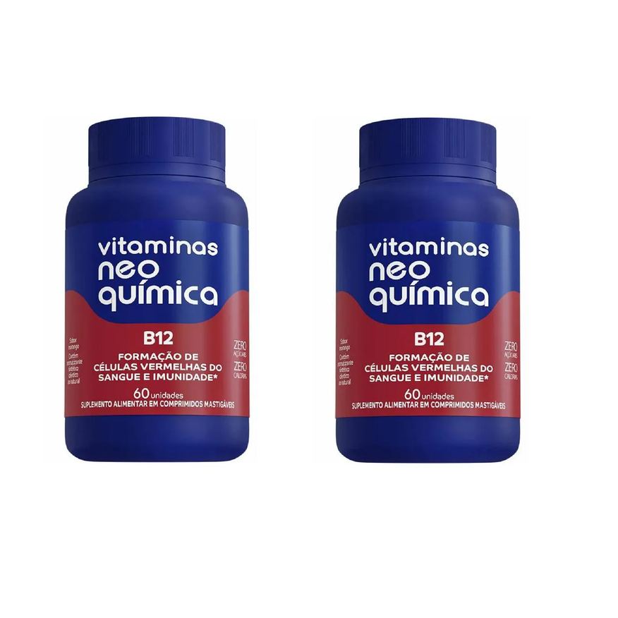 Neo Química Kit 02 Vitaminas B12 Sabor Morango 60 Cpr