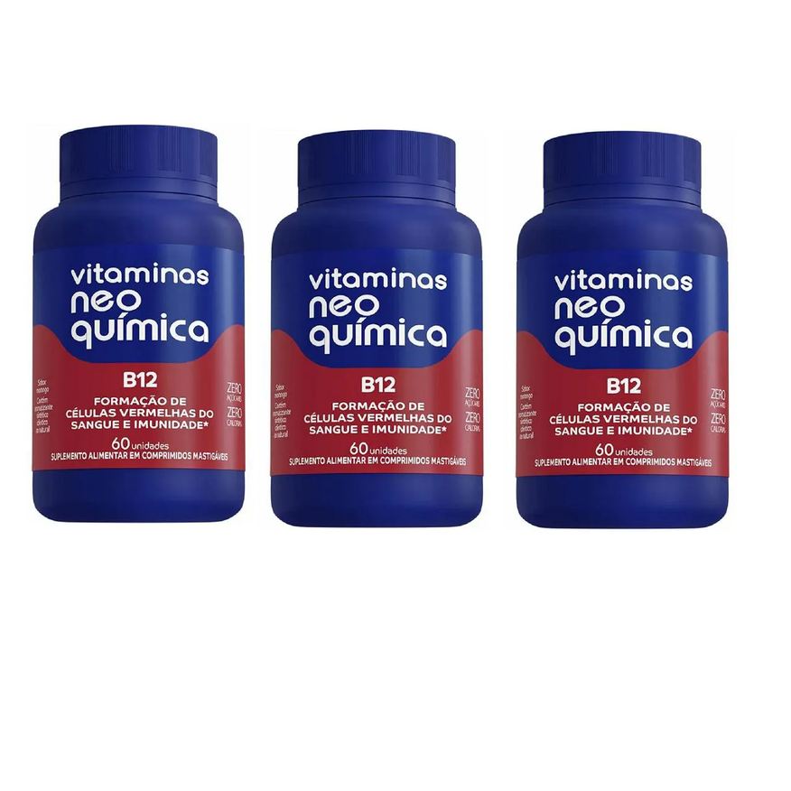 Neo Química Kit 03 Vitaminas B12 Sabor Morango 60 Cpr