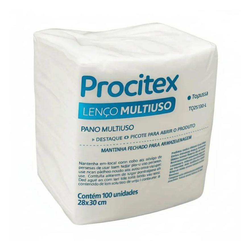 Procitex Lenço Pra Banho Leito Multiuso 28 X 30 Cm C/100 Unidades Branco