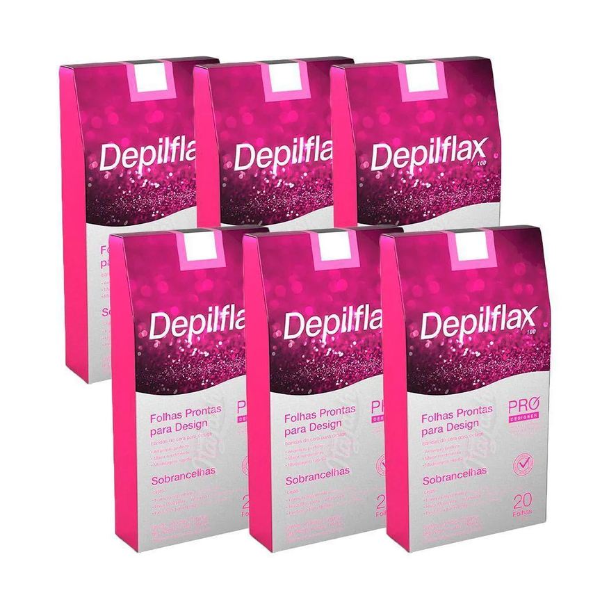 Depilflax Folha de Cera Fria Kit 120Un Prontas Depilação Facial Design Sobrancelhas Rosa Modelagem