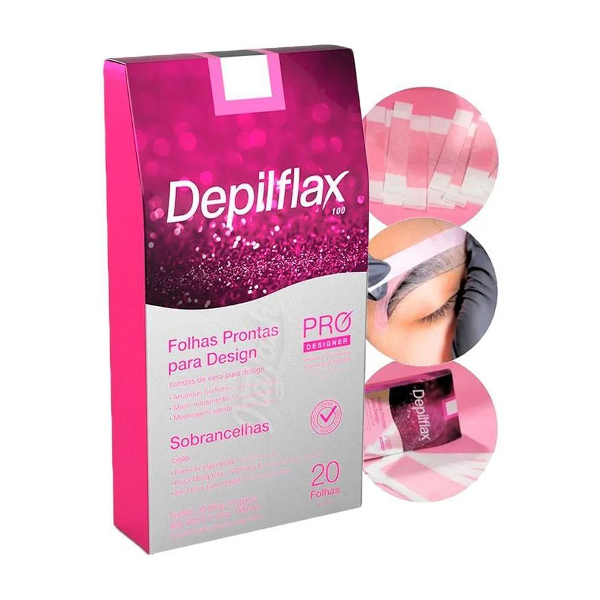 Depilflax Folha de Cera Fria 20Un Prontas Depilação Facial Design Sobrancelhas Rosa Modelagem