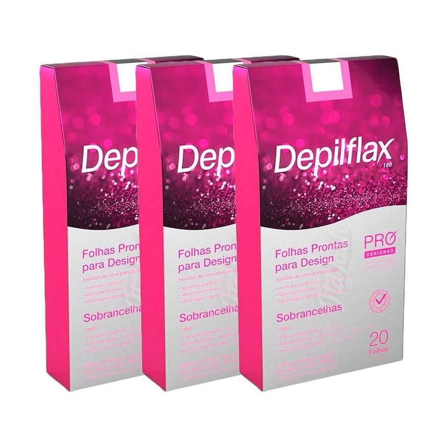 Depilflax Folha de Cera Fria Kit 60Un Prontas Depilação Facial Design Sobrancelhas Rosa Modelagem