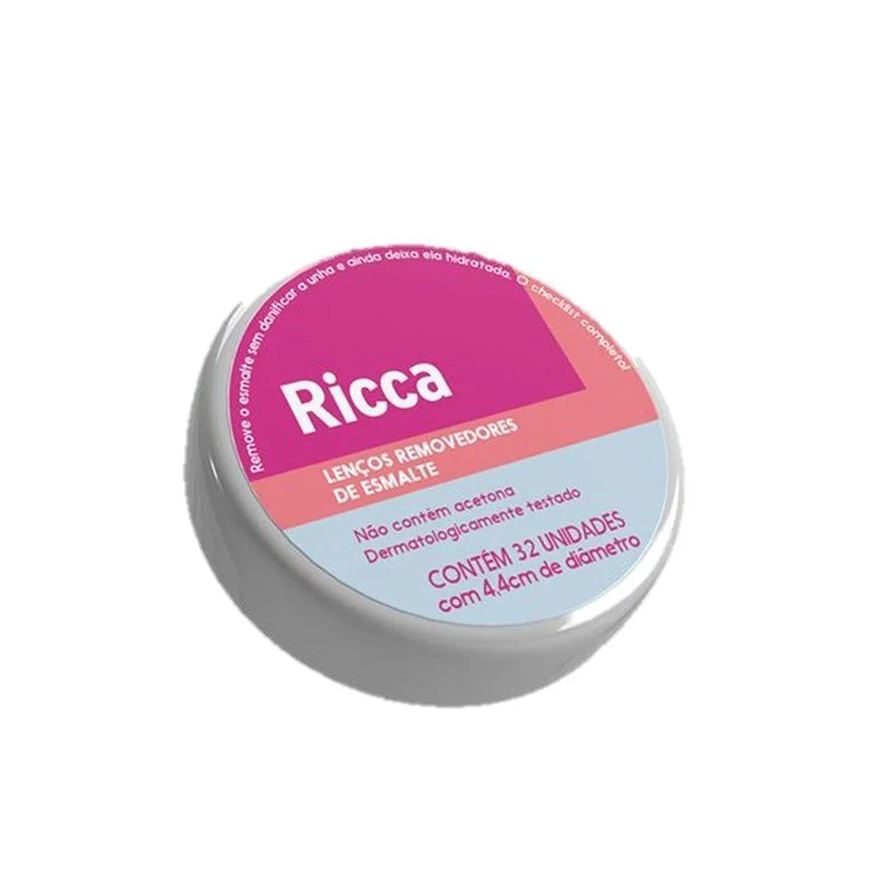 Ricca Kit 2 Lenços Removedor de Esmalte Umedecidos 32Un 4,4Cm
