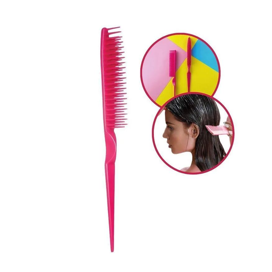 Ricca Pente de Cabelo Desembaraçador Básico Rosa com Pontas Arredondadas