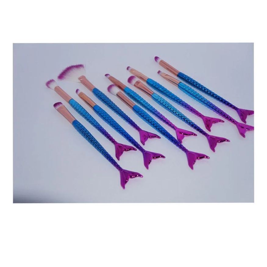 Solar Pincel Kit 10 Peças Portatil Sereia Maquiagem Make Up Sombra