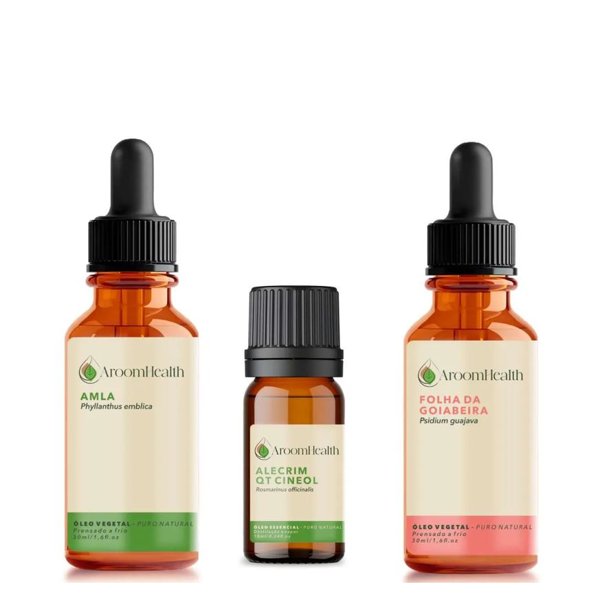 Aroom Health Kit de Óleos Capilares Amla, Alecrim Essencial e Folha da Goiabeira