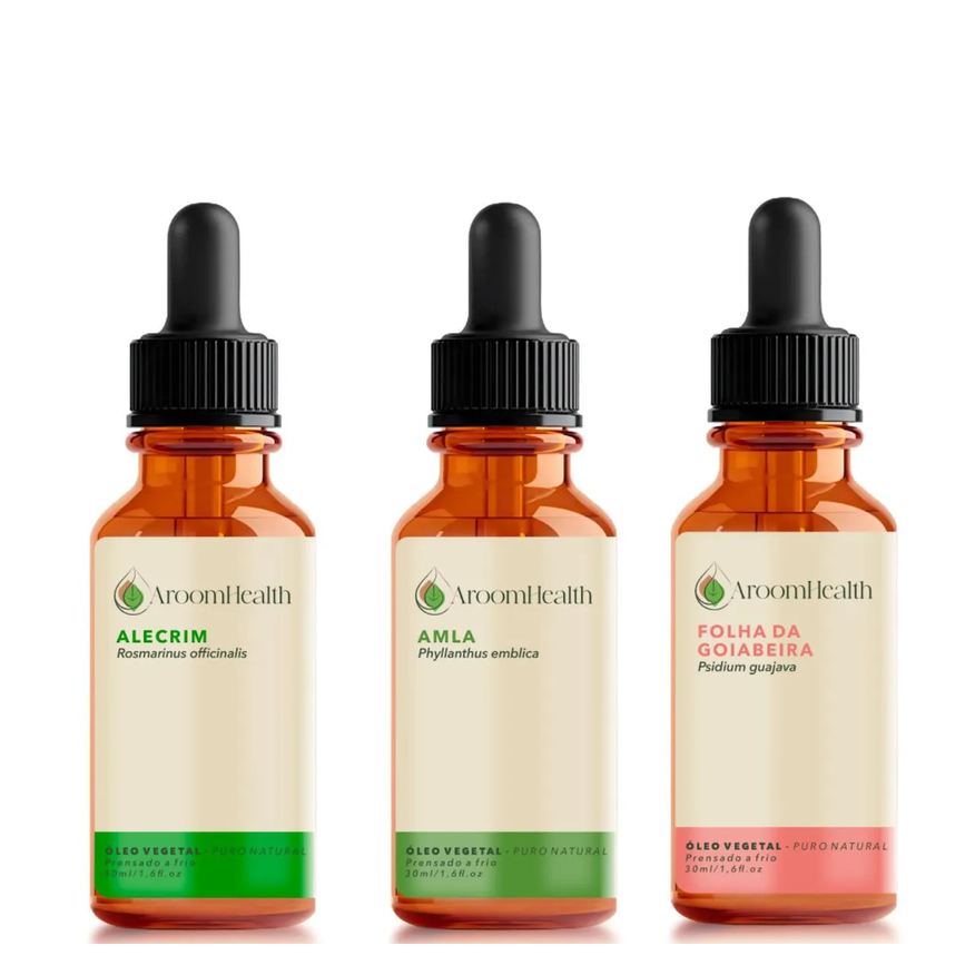 Aroom Health Kit de Óleos Vegetais de Alecrim, Amla e Folha da Goiabeira – 30ml Cada