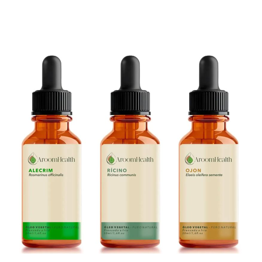 Aroom Health Kit Óleos Vegetais de Alecrim, Semente de Ojon/batana e Rícino - 30ml Cada