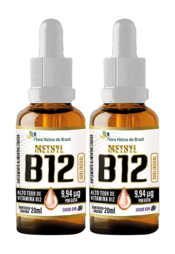 Flora Nativa Do Brasil Kit 2 Vitamina B12 Metilcobalamina Gotas 20ml Sabor Uva - Flora Nativa