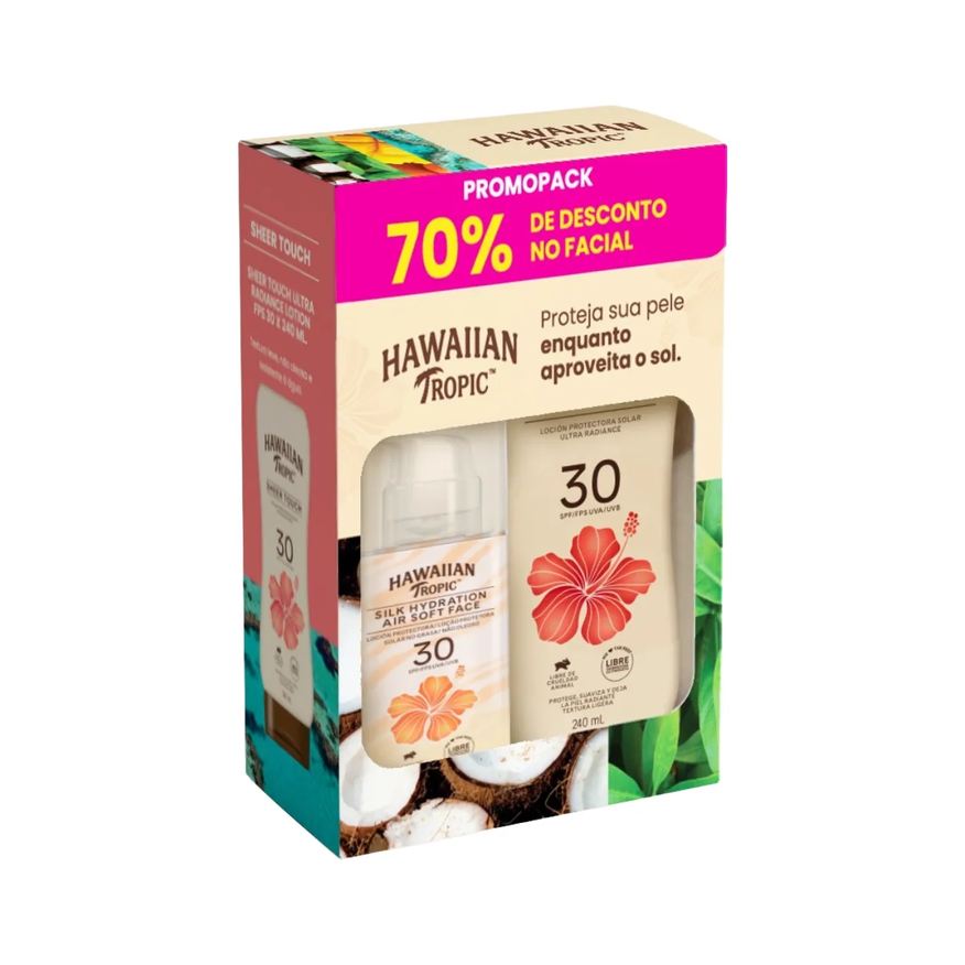 Hawaiian Tropic Kit Protetor Solar Corporal Sheer Touch FPS 30 240ml + Facial Air Soft Face FPS 30 50ml