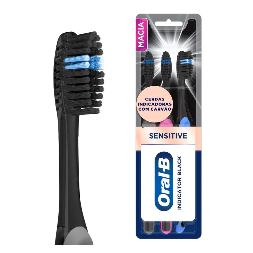 Oral B Escova de Dente Indicator Black Sensitive com Carvão 3 unidades