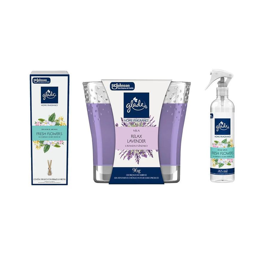 Glade Kit Difusor de Aromas 100ml + Odorizador Ambiente 265ml + Vela Perfumada 96g