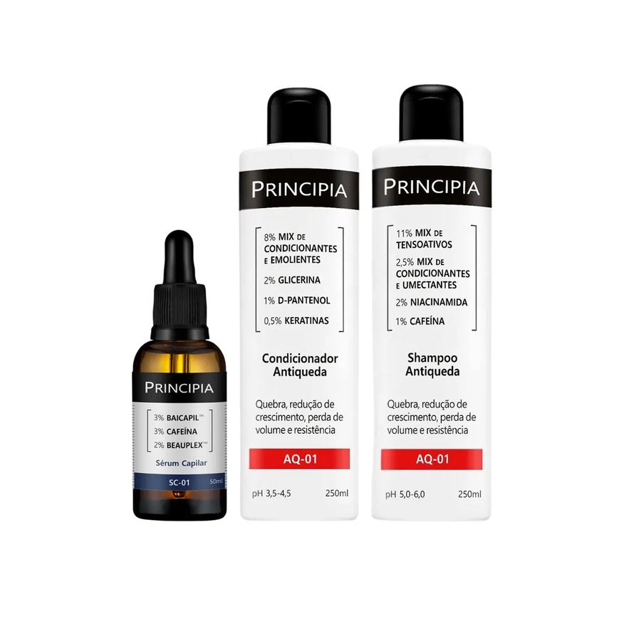 Principia Kit Antiqueda Skincare AQ-01 Shampoo 250ml + Condicionador 250ml + Sérum Capilar SC-01 50ml