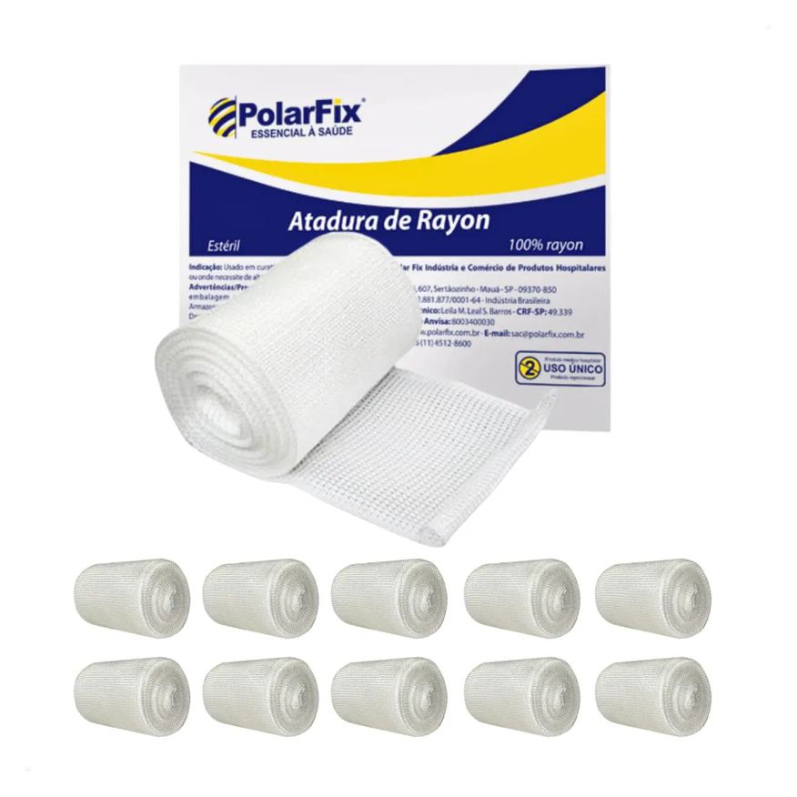 Kit 10 - Atadura de Rayon N Estéril Polarfix 7,5Cmx5M