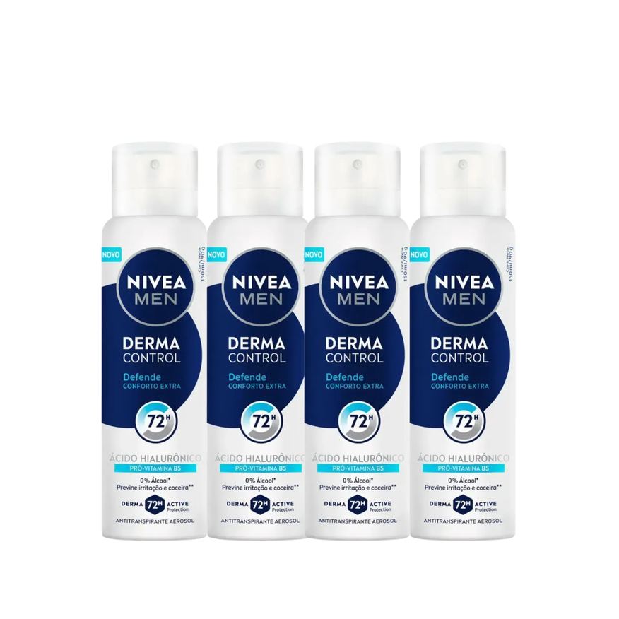 Nivea Men Kit Desodorante Antitranspirante Aerossol Derma Control Defende Masculino 72h 150ml 4 unidades