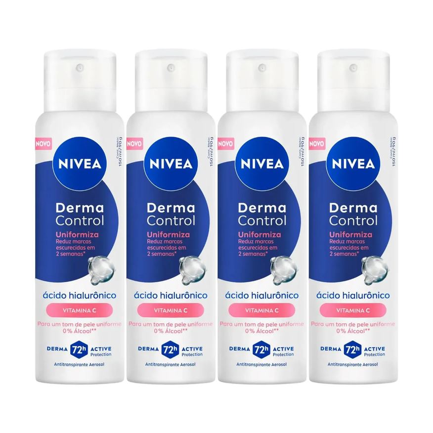 Nivea Kit Desodorante Antitranspirante Aerossol Derma Control Uniformiza 150ml 4 unidades
