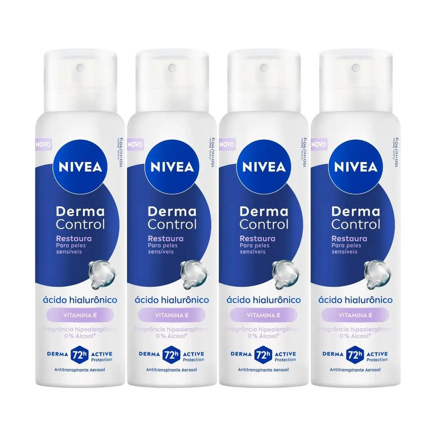 Nivea Kit Desodorante Antitranspirante Aerossol Derma Control Restaura 72h 150ml 4 unidades