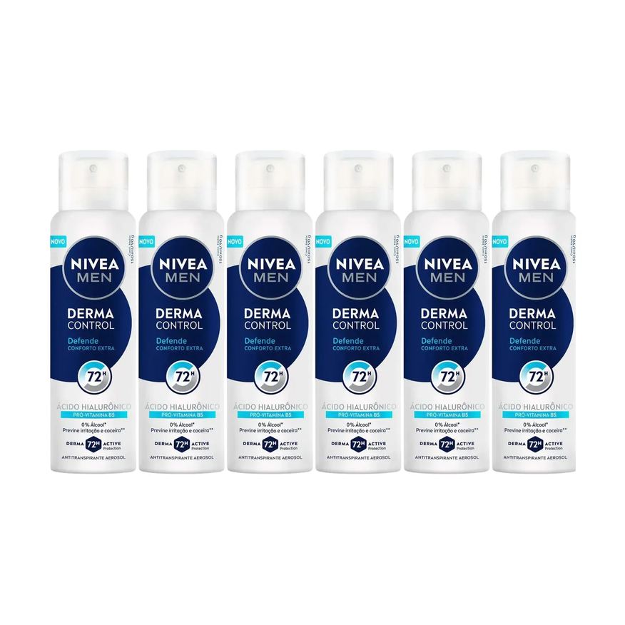 Nivea Men Kit Desodorante Antitranspirante Aerossol Derma Control Defende Masculino 72h 150ml 6 unidades