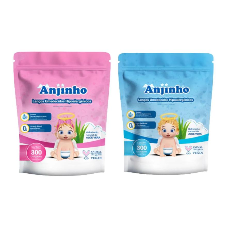 Parentex Kit C2 Lenço Umedecido Refil Azul e Rosa - Anjinho