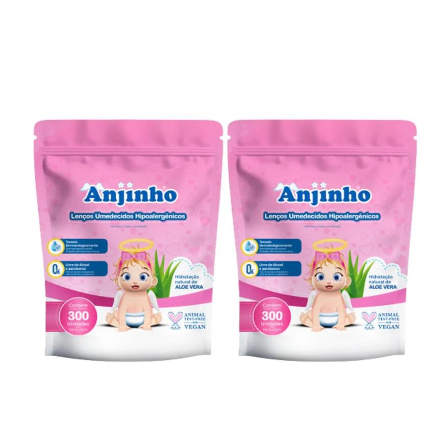 Parentex Kit C2 Lenço Umedecido com 300 Refil Rosa - Anjinho