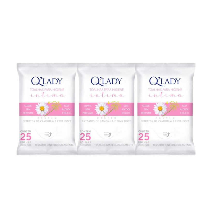 Q'Lady Kit C3 Toalhas Íntimas Limpeza Suave e sem Perfume - Q Lady