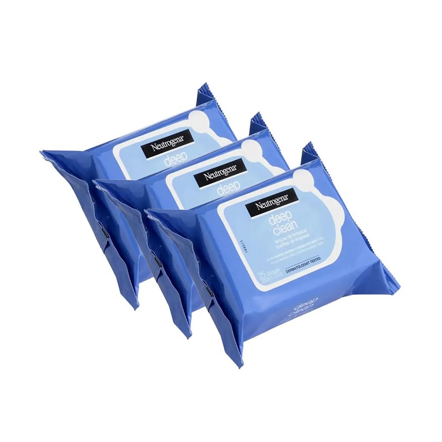 Neutrogena Kit Lenço Demaquilante Deep Clean 25 Unidades 3 Pacotes