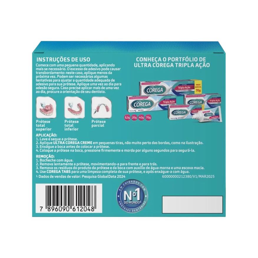 Creme Kit Fixador de Dentadura Corega Ultra Tripla Ação Sem Sabor 20g 2 unidades