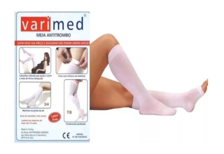 Varimed Meia de Compressão Pós Cirúrgica Antitrombo Antiembolia Aes 18Mmhg Panturrilha Branca - XG