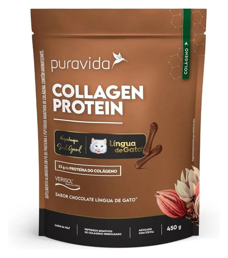 Puravida Collagen Protein (450g) - Sabor: Chocolate (Língua de Gato)