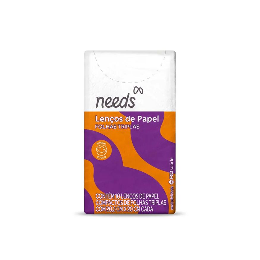 Needs Lenço de Papel Folhas Triplas 10 Unidades