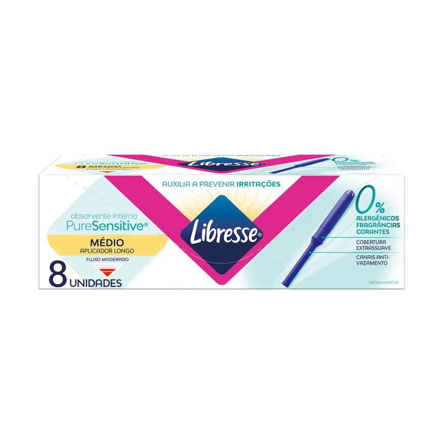 Libresse Absorvente Interno Pure Sensitive Médio com Aplicador Longo 8 Unidades