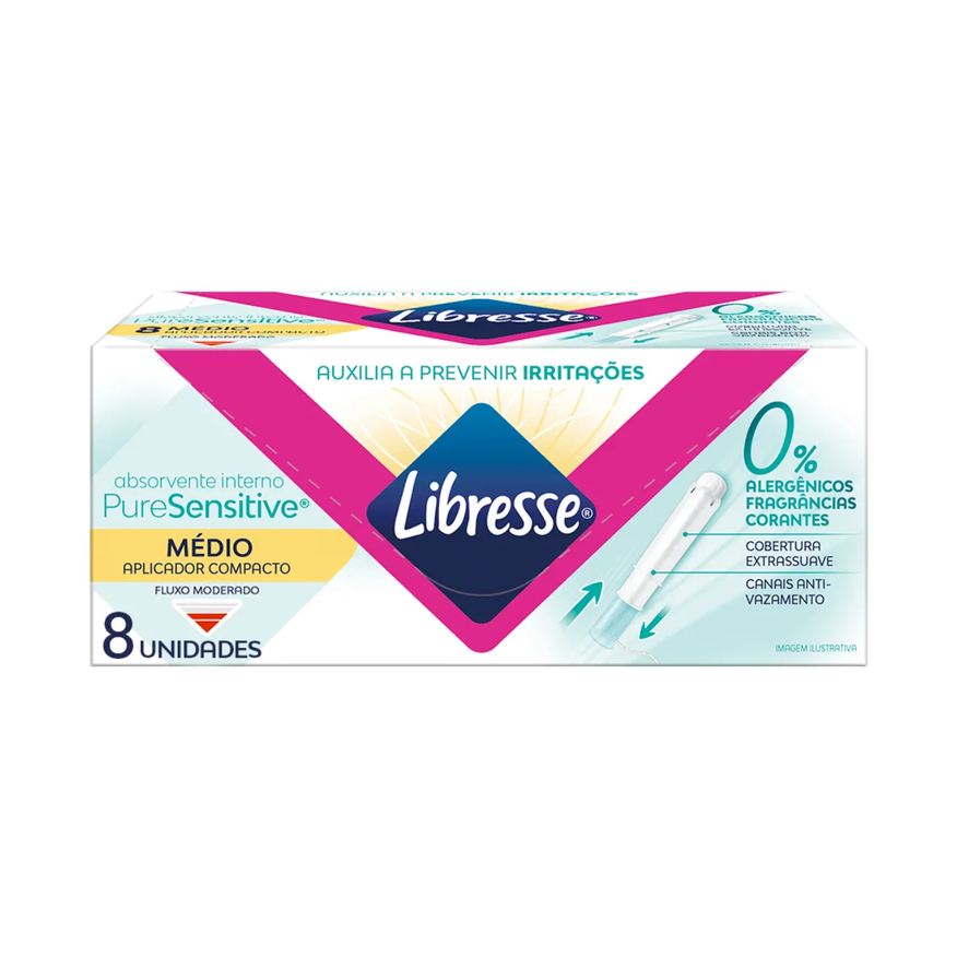 Libresse Absorvente Interno Pure Sensitive com Aplicador Compacto Médio 8 Unidades