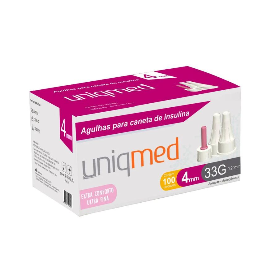 Uniqmed Kit 500Un Agulha Caneta Insulina Extra Fina 4Mm 33g