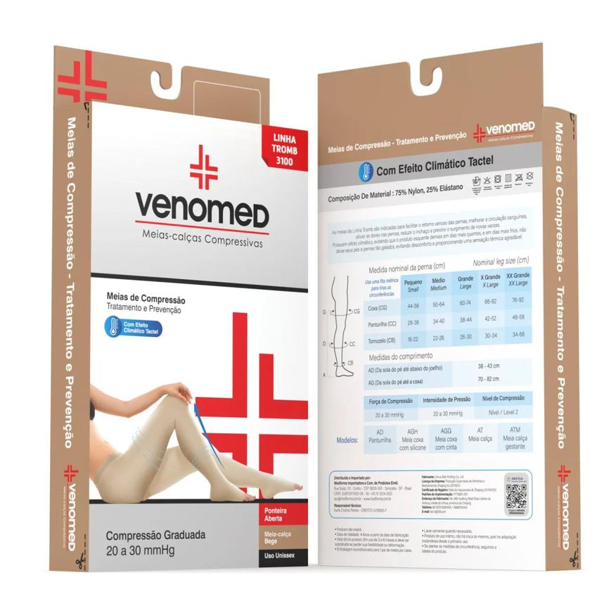 Venomed Meias Compressão 20 30Mmhg Ab. Meia-Calça Tromb3100 Cor Bege Tamanho Xgg