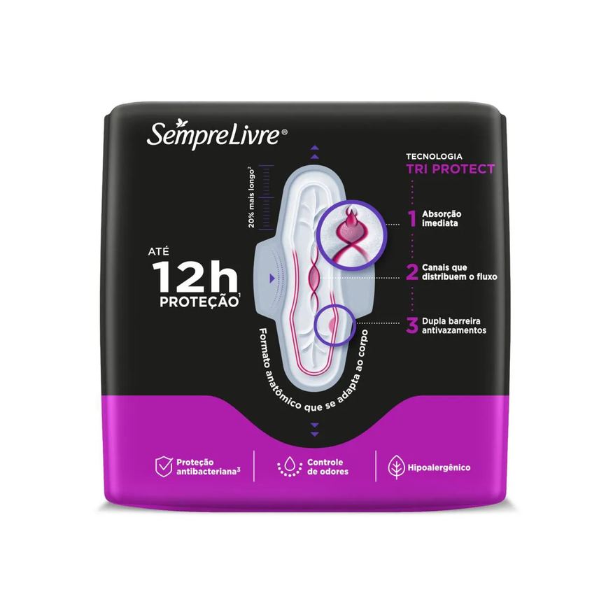 Sempre Absorvente Livre Conforto Noturno Cobertura Suave Com Abas com 8 unidades
