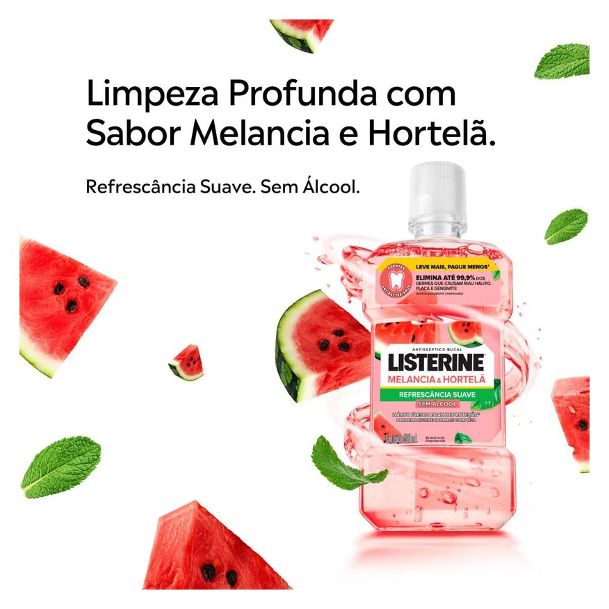 Listerine Enxaguante Bucal Sem Álcool Melancia & Hortelã 500ml