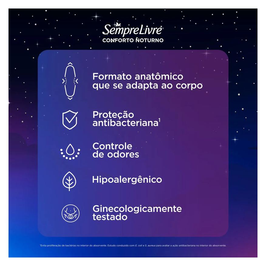 Sempre Absorvente Livre Conforto Noturno Cobertura Suave Com Abas 32 unidades