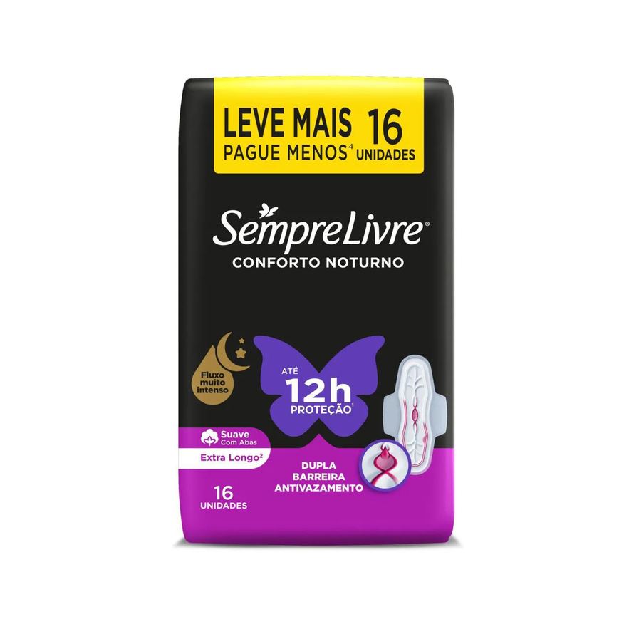 Sempre Absorvente Livre Conforto Noturno Cobertura Suave Com Abas com 16 unidades